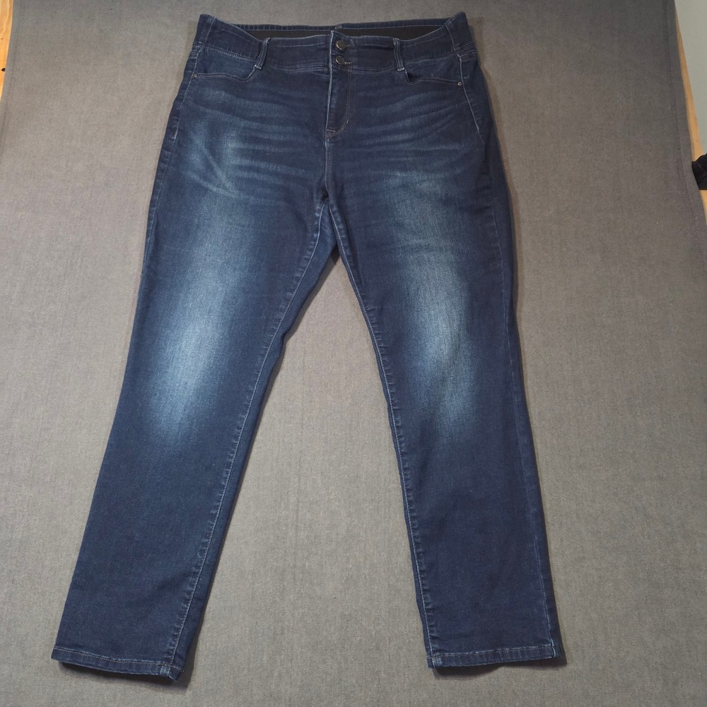 Apt. 9 Straight Leg Jeans Womens 18S Dark Blue Stretch High Rise Elastic Waist